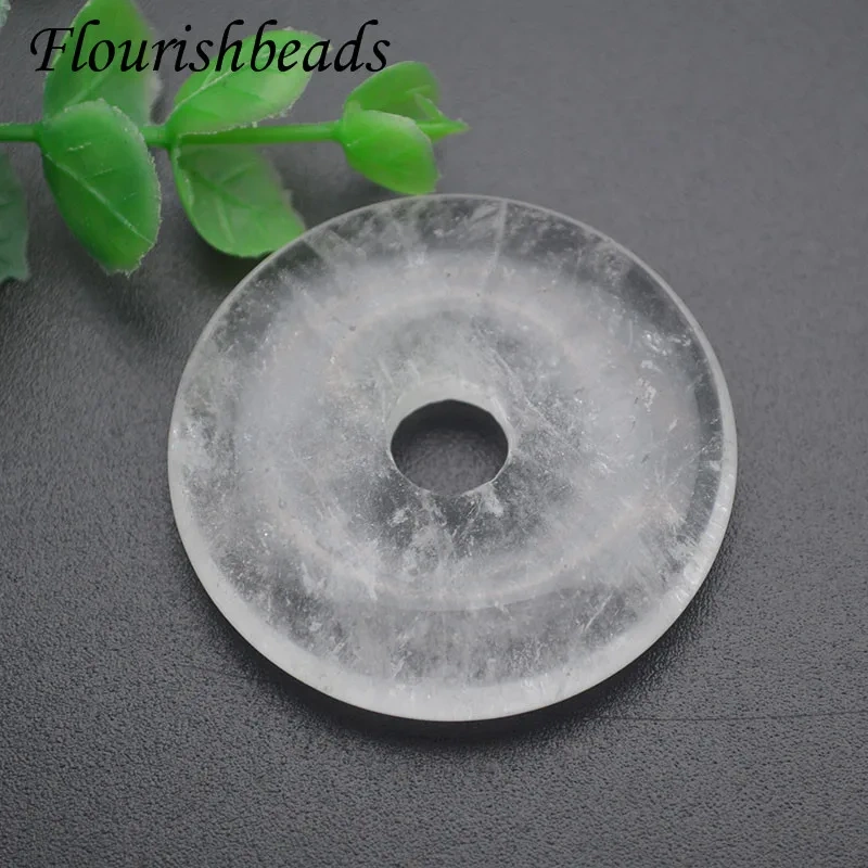 Big Size 40-50mm Natural Stone Round Crystal Agate Quartz Stone Exquisite Donut Pendant for Necklace  Jewelry Making