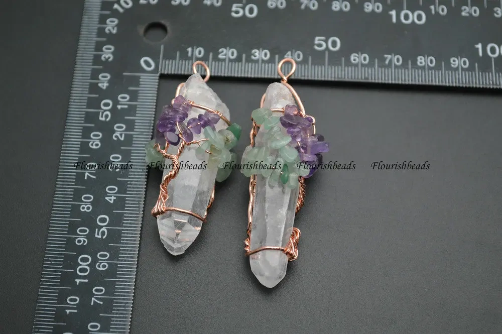 Natural Crystal Mix Stone Chips Beads Wire Wrapped Life Tree Stone Pendants Fit Fashion Jewelry Making