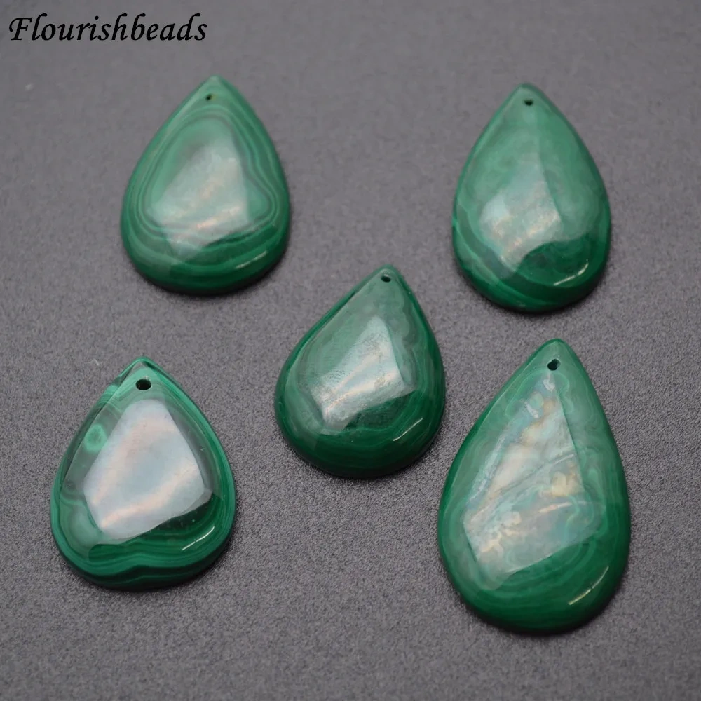 Natural Malachite Flat drop pear shape stone pendant fit necklace making 5pc per lot