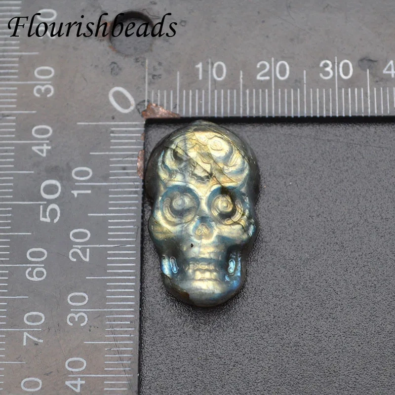 Natural Labradorite Stone Carved Skull Nonporous Pendant Cabochon Charms for Jewelry Necklaces Women Men Gift