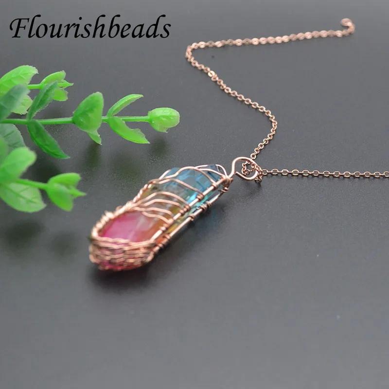 Electroplating Natural Stone Crystal Tree Life Pendant Hand Winding Yoga Meditation Stone Pendant Necklace for Women 2pcs/lot
