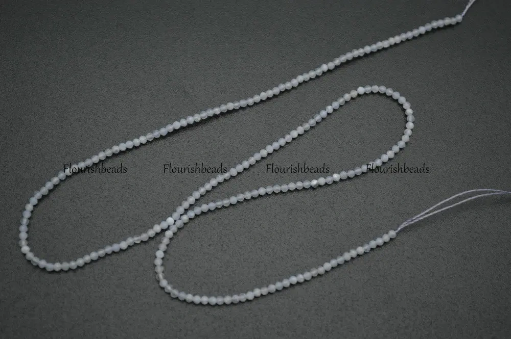 Wholesale Natural Blue Lance Agate 2mm Faceted Diamond Cutting Stone Round Loose Beads