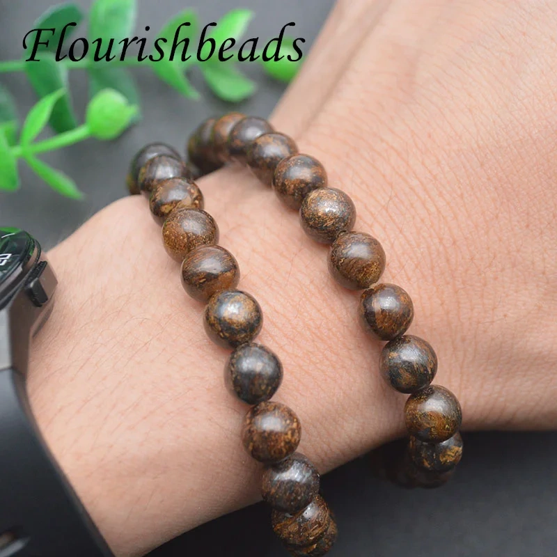 Natural Stone Bronzite Stone 8mm Round Beads Flexible Bracelet Brown Color Fine Jewelry for Men Women 5pcs/lot