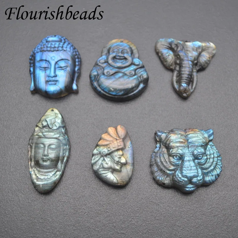 33x40mm Carved Natural Fluorite Buddha Head Pendant Religious Beliefs Lucky Accessories for DIY Jewelry Necklace