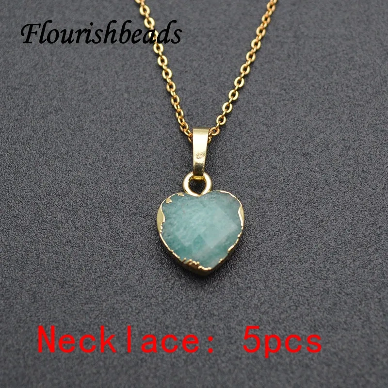 Cute Natural Gemstone Faceted Heart Shape Pendant Amazonite Labradorite Amethyst Healing Crystal Necklace Women Men Jewelry