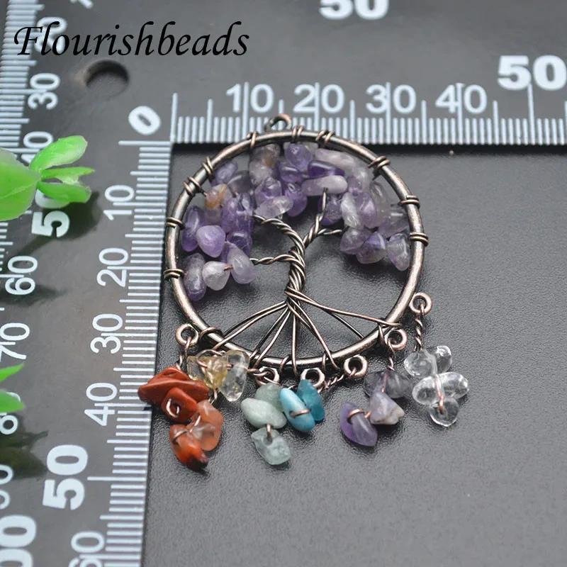 3pcs/lot Natural Stone Tree Life 7 Chakra Handmade  Wire Wrapped Pendants for DIY Jewelry Marking