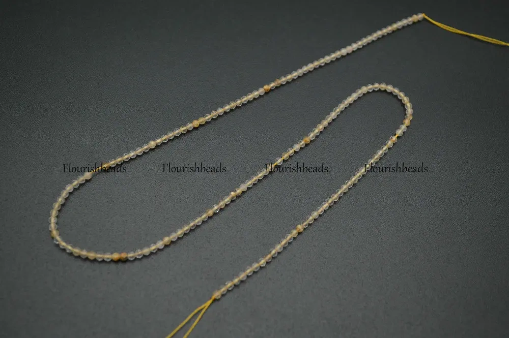 Wholesale 2mm Natural Citrine Yellow Crystal Quartz Faceted Diamond Cutting Stone Round Loose Beads