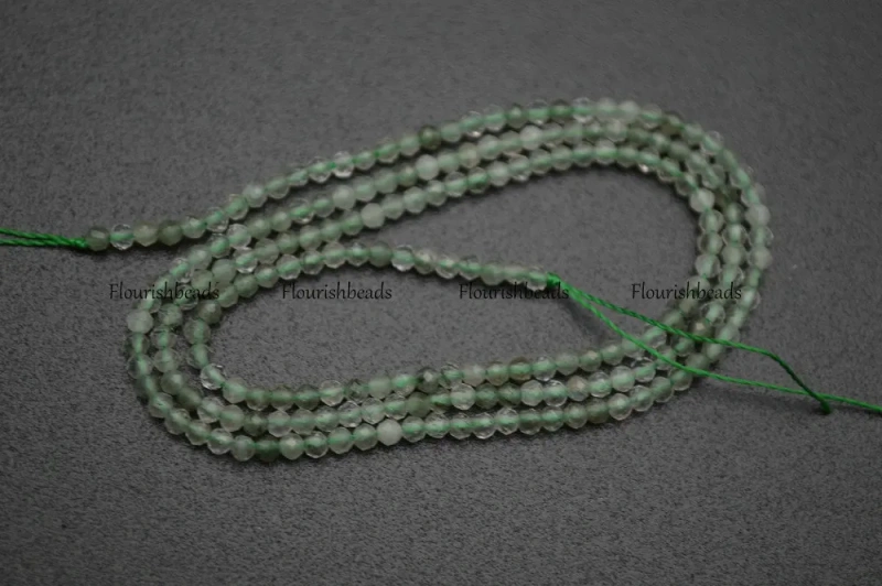 Natural Green Green Rutilated Quartz Diamond Cutting Faceted 2mm 3mm Stone Round Loose Beads