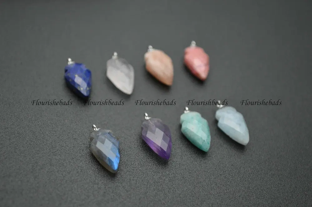 9x15mm Small Size Cute Arrow Shape Faceted Natural Stone Pendant ( Lapis / Crystal / Amethyst / Amazonite / Aquamarine  Etc)