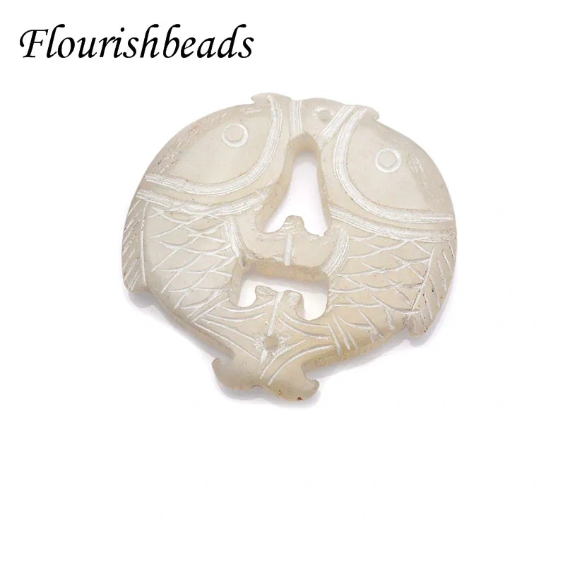 5-10pcs Natural Hsiuyen Xiu Jade Carve Double Fish Pendant for Woman DIY Handmade Lucky Gemstone Pendant Jewelry Necklace