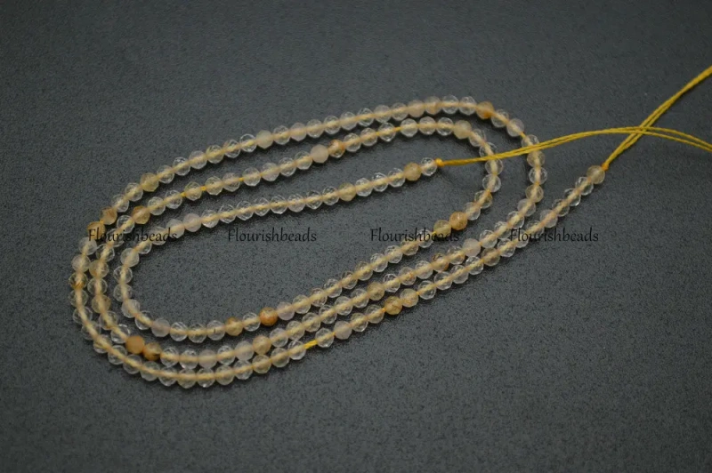 Wholesale 2mm Natural Citrine Yellow Crystal Quartz Faceted Diamond Cutting Stone Round Loose Beads