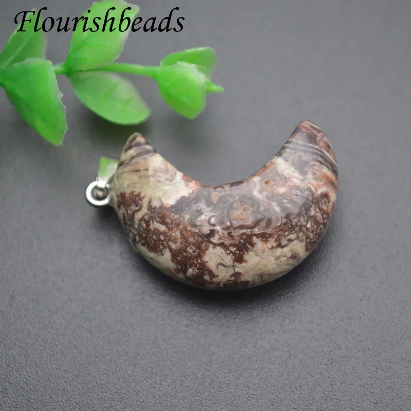25x33mm Natural Dragon Blood Stone Moon Shape Charms Crystal Quartz Pendant DIY Fine Jewelry Making