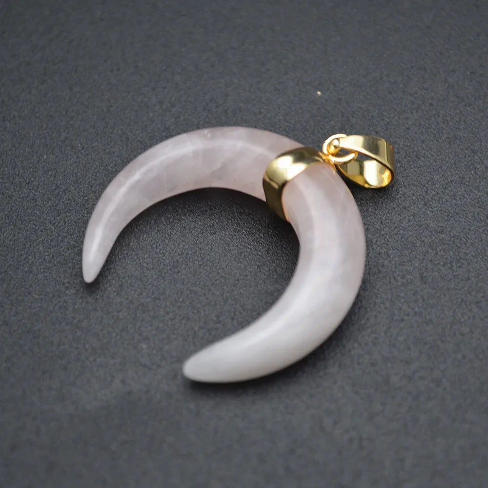 Wholesale Natural Rose Quartz / Amethyst Horn Moon Shape Gemstone Pendants Jewlery Making Supplies 5pc Per Lot Crystal healing