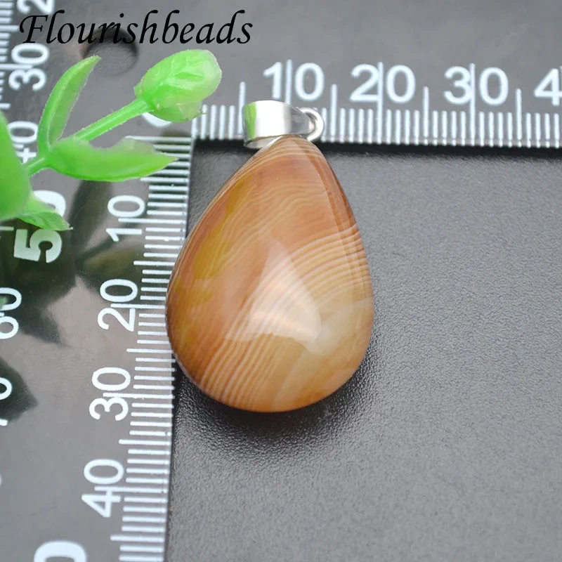 Wholesale Multi Color Natural Onyx Agate Crystal Oval Pendant Smooth Drop Shape Charms for DIY Necklaces Making