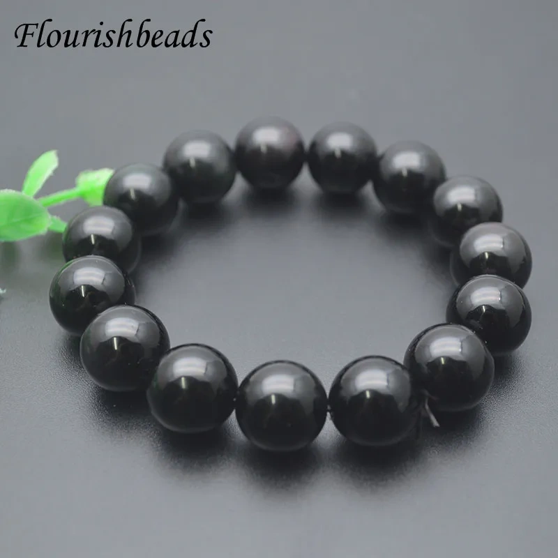8/10/12/14mm Natural Round Beads Rainbow Black Obsidian Bracelet for Men Women Prayer Healing Jewelry