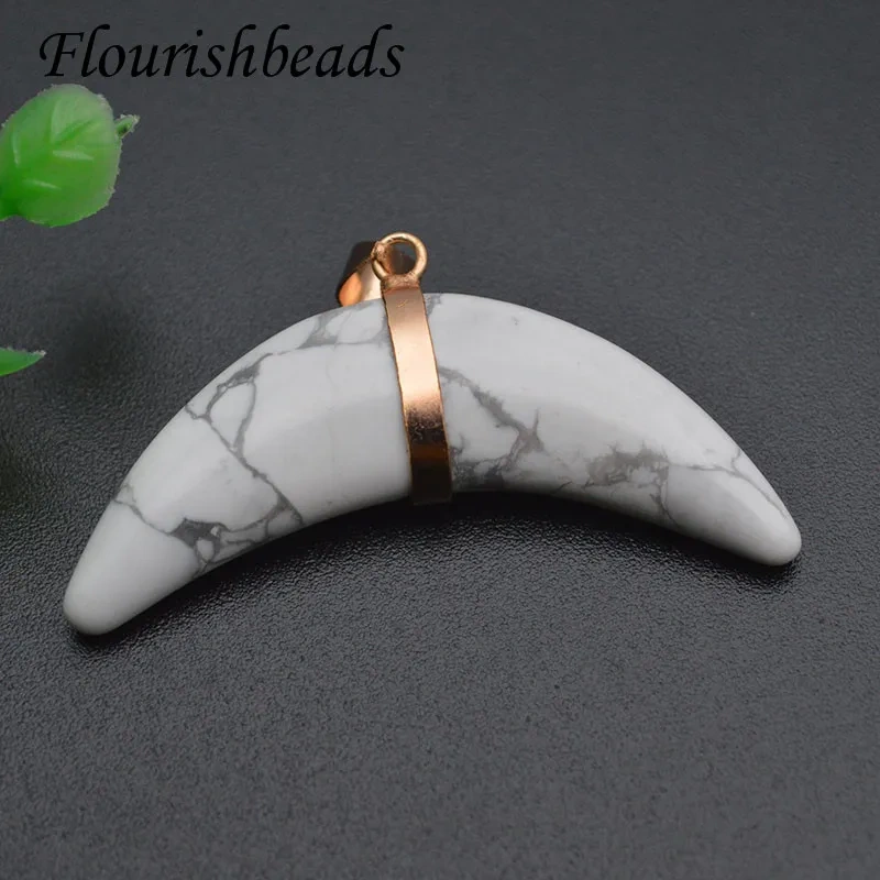 25x45mm Natural Gem Stone Crystal Quartz Half  Moon Shape Pendant Charms for DIY Necklace 5pcs/lot