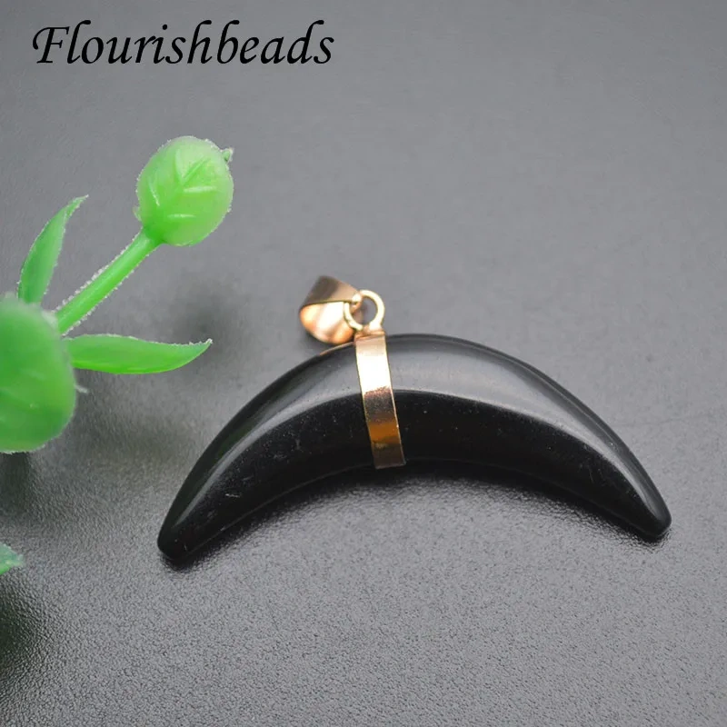 25x45mm Natural Gem Stone Crystal Quartz Half  Moon Shape Pendant Charms for DIY Necklace 5pcs/lot