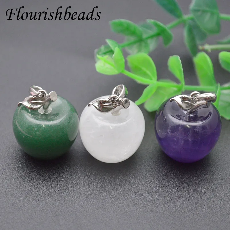 16x20mm Cute Apple Natural Stone Pendant Crystal Amethysts Aventurine Pendants for DIY Jewelry Making 5pcs/lot