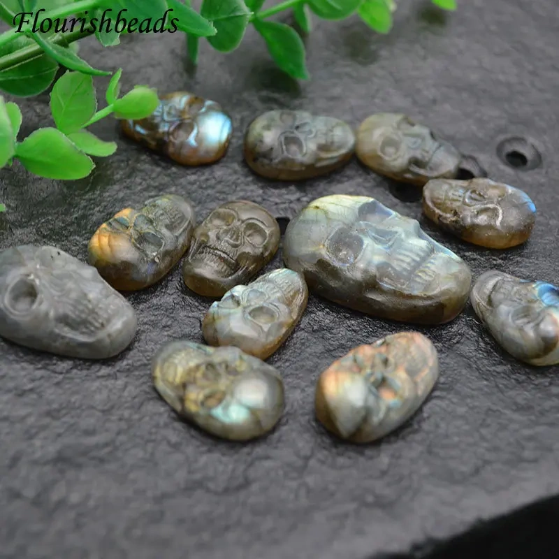 Natural Labradorite Stone Carved Skull Necklace Pendant Cabochon Jewelry DIY Makings Cool Birthday Gift 5pcs