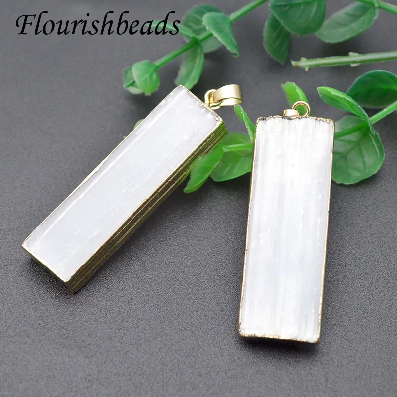 3Pcs/lot Natural Selenite Stone Crystal Irregular Rectangular Column Stone Yogi Reiki Healing Specimen Pendant DIY Necklace