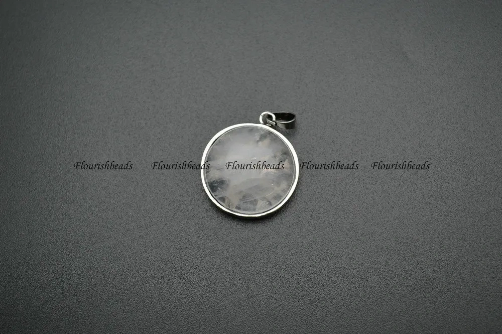 Natural Stone Round Cabochon Metal Life Tree Own Charm Pendant (Tiger eye / Lapis / Crystal / Rose Quartz / Green Aventurine)