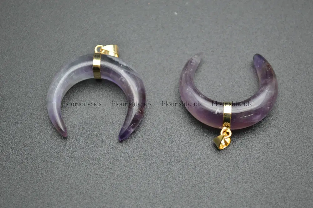 Wholesale Natural Rose Quartz / Amethyst Horn Moon Shape Gemstone Pendants Jewlery Making Supplies 5pc Per Lot Crystal healing