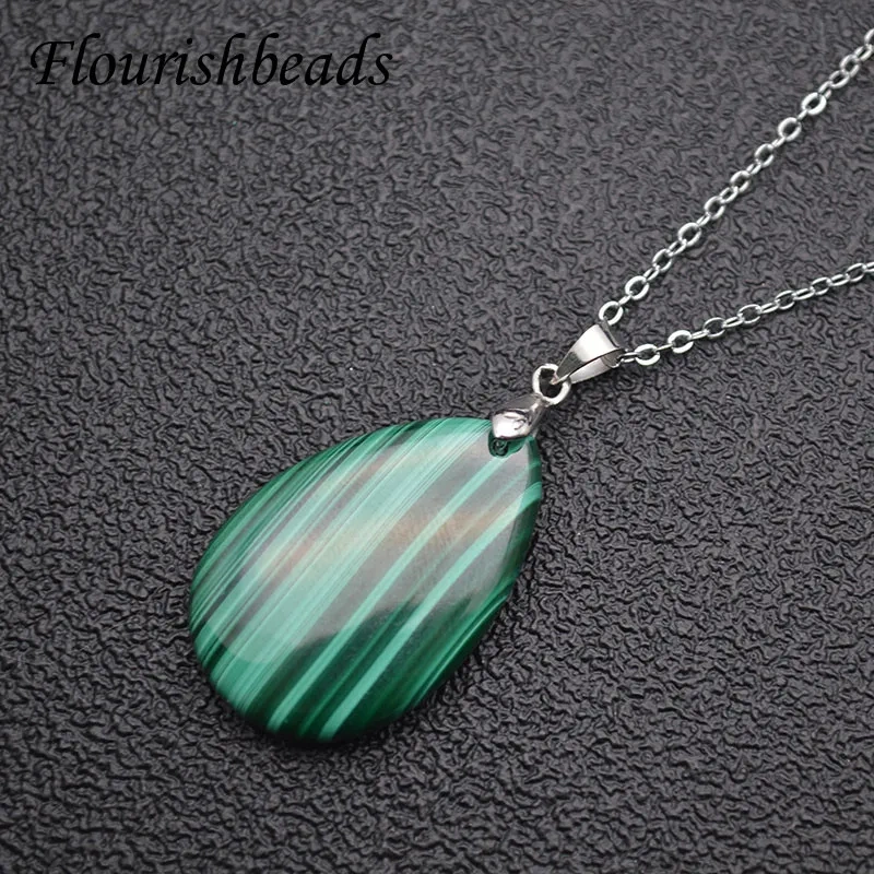 1pc Natural Malachite Stone Pendant Necklace 20x30mm Drop Shape Charms Crystal Ladies High Quality Necklaces Jewelry Gift