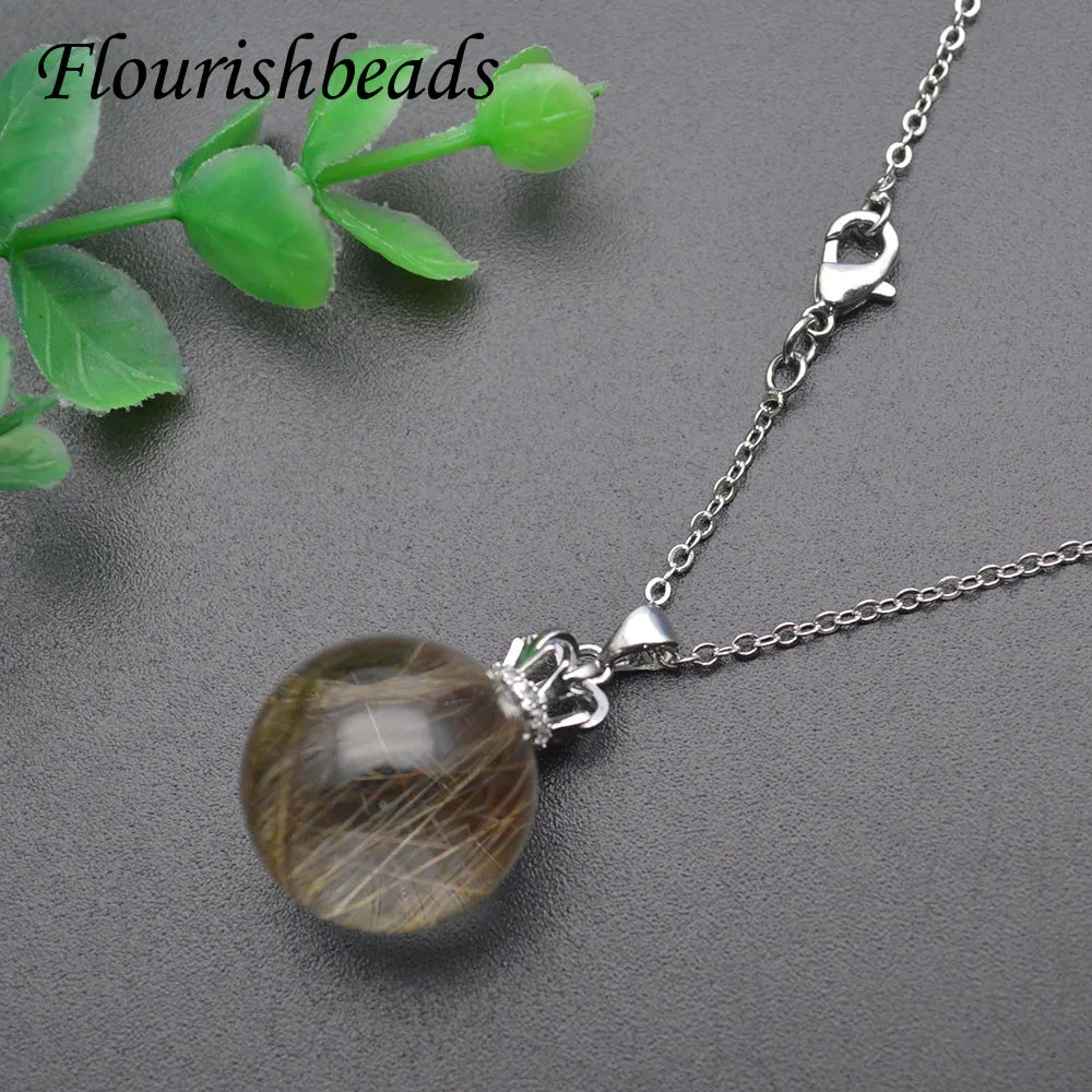 High Quality Natural Gold Hair Quartz Pendant Link Chain Necklace for Reiki Crystal Energy Women Jewelry Gift