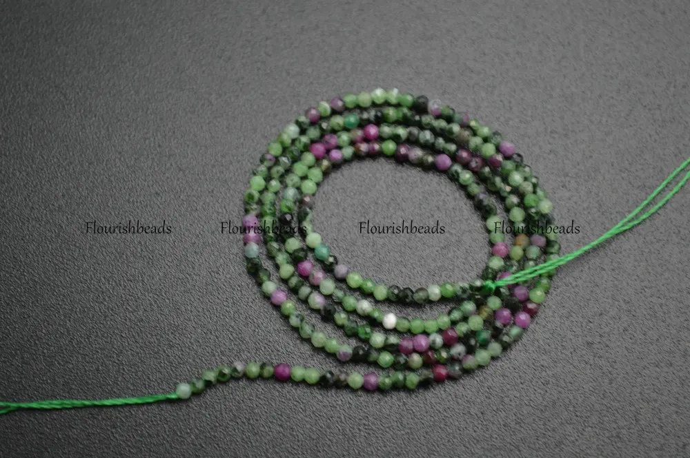 Wholesale 2mm Faceted Diamond Cutting Natural Ruby Zosite Stone Round Loose Beads