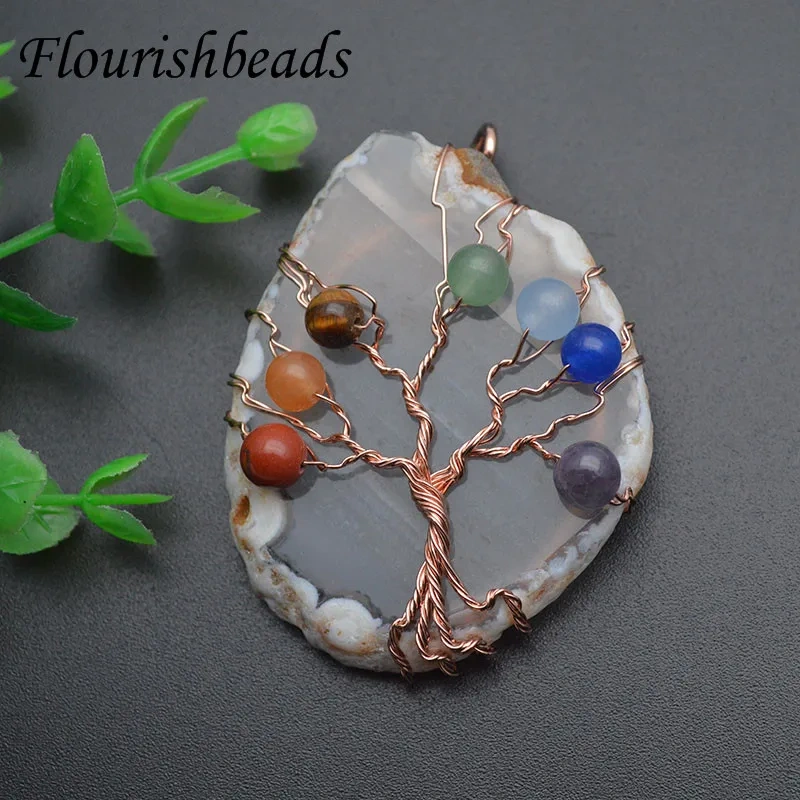Big Size Life Tree Rose Quartzs Citrine Amethyst  Crystal Necklace Pendant Amulet 7 Chakra Wire Wrapped Women Jewelry
