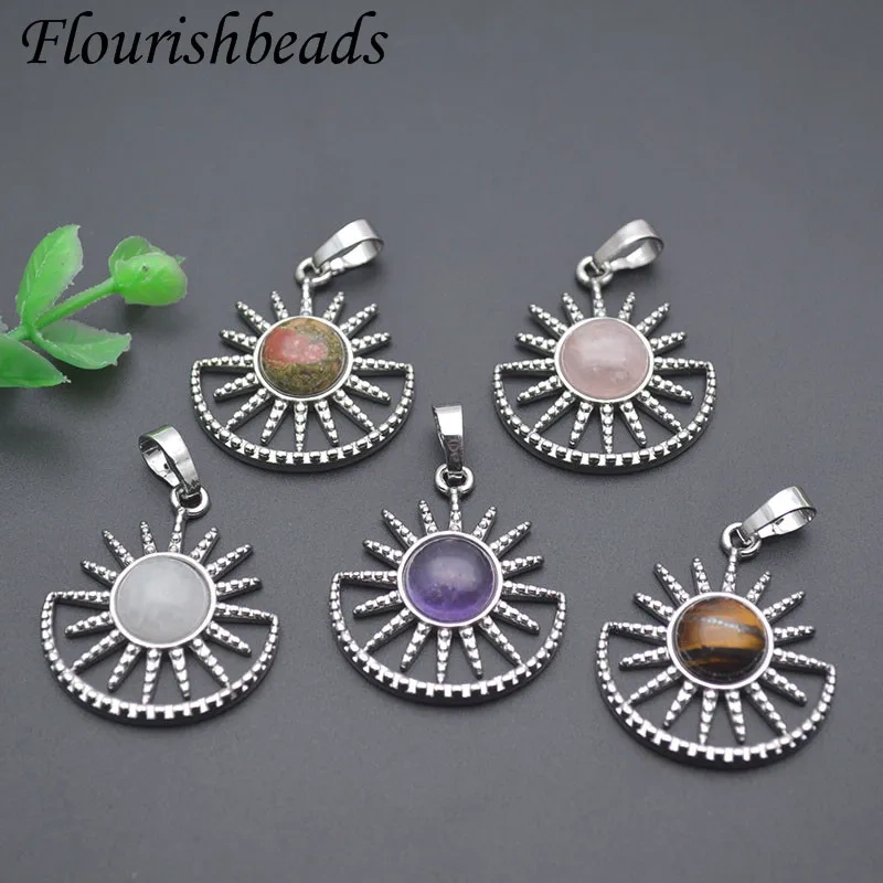 Vintage Devil Eye Natural Crystal Amethyst Rose Quartz Sun Pendant Men Women Creative Healing Jewelry Couple Necklace Pendant