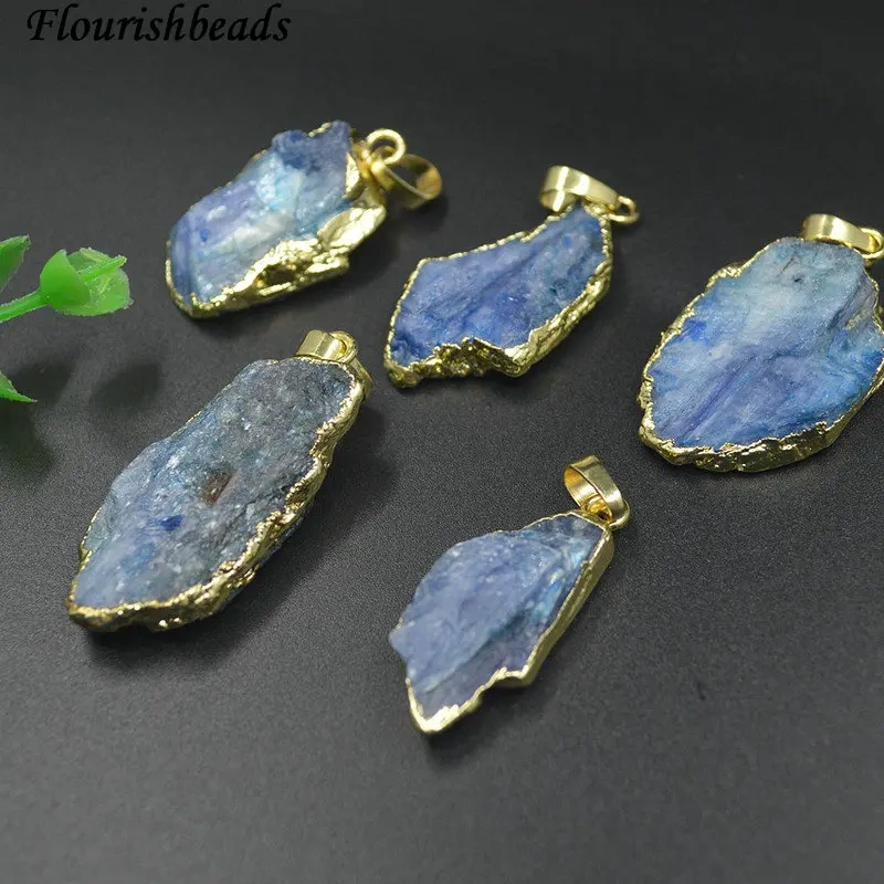 10pcs/lot Natural Kyanite Rough Stone Gold Plated Freedom Flat Pendant for Jewelry Making Necklace