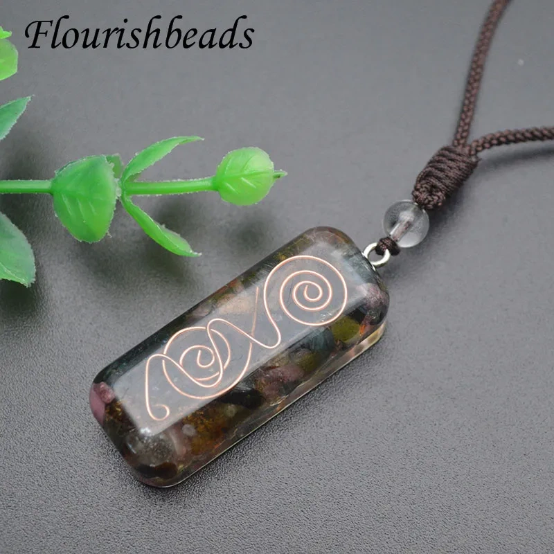 5pcs/lot 16x42mm Natural Stone Crystal Chips Beads Inside Resin Pendant Necklace for Jewelry Gift