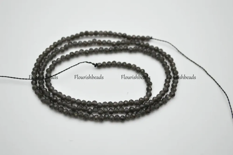 2mm ~ 2.5mm Diamond Cutting Faceted Natural Black Obsidian Stone Round Loose Beads