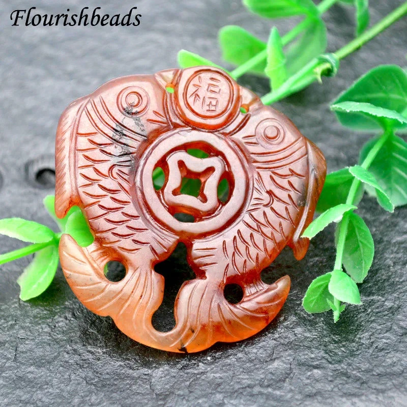 Various Shape Natural Antique Hsiuyen Jade Carved Antique Chinese Dragon Double Fish Chinese Knot  Lucky Wealth Pendant