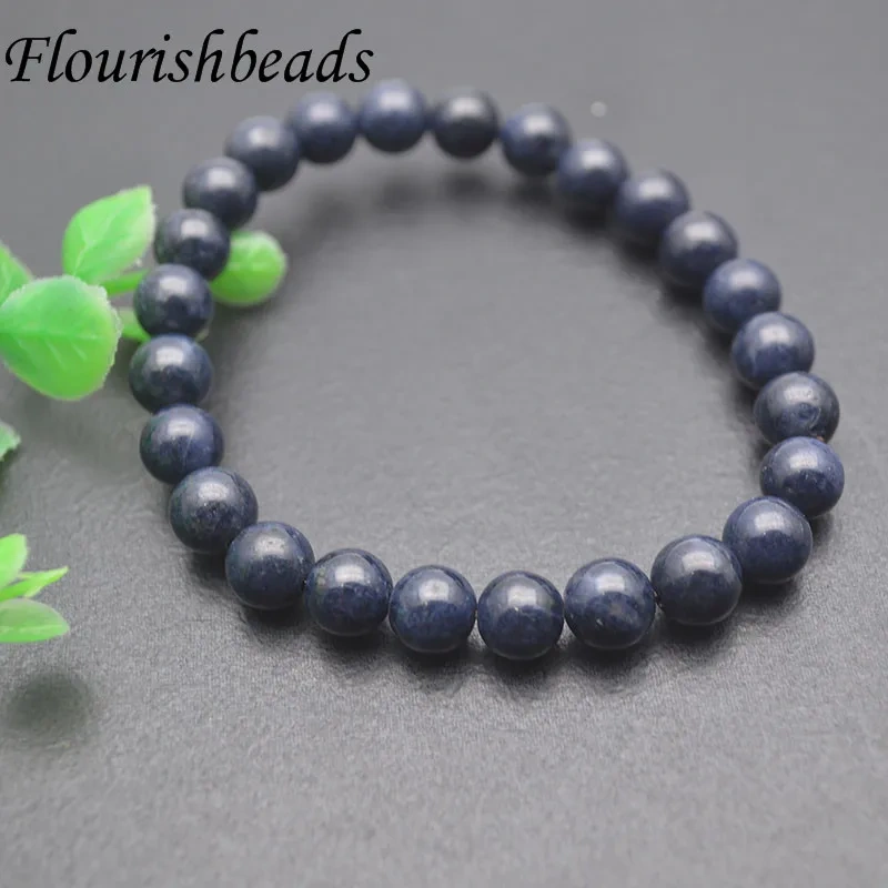 7.8~8mm Genuine Natural Blue Sapphire Gemstone Stretch Bracelet Crystal Round Beads Bracelet for Women Man