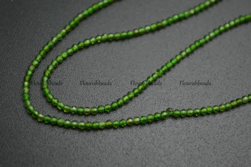 2mm Diamond Cutting Faceted Natural Green Diopside Small Size Stone Round Loose Beads