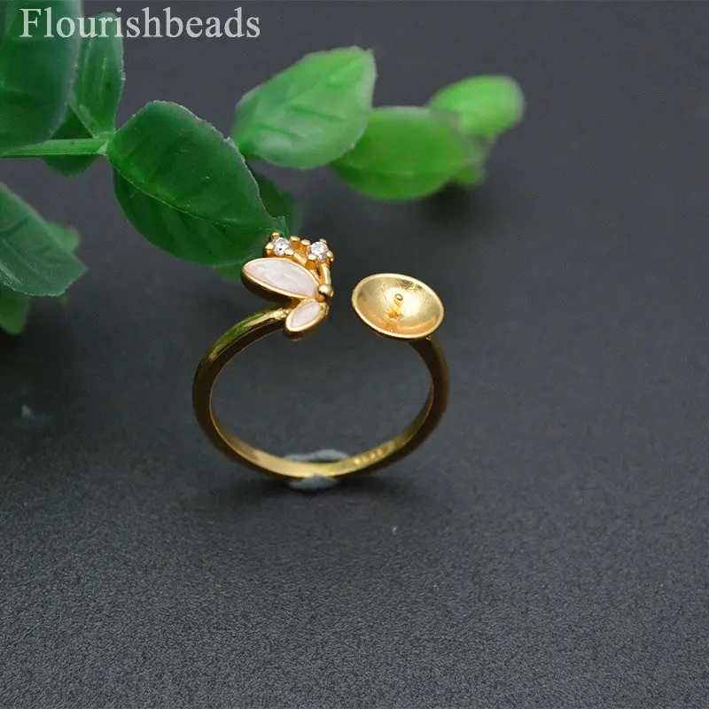 Gold Color Jewelry Set CZ 925 Silver Blank Flower Pendant Earrings Base Adjustable Ring Setting For Jewelry Making Supplies