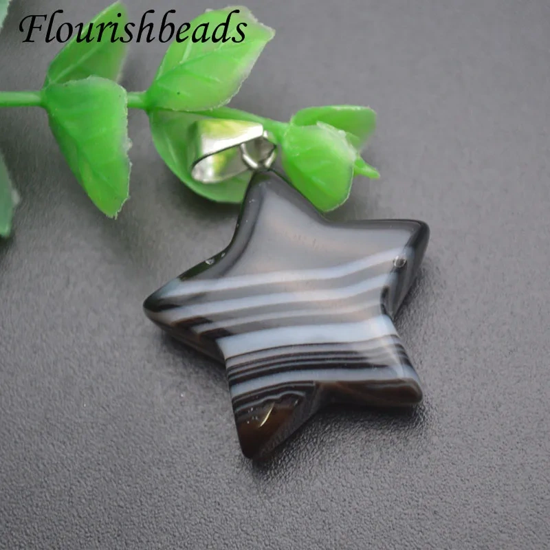 5pcs Trendy Natural Stone Crystal Rose Quartz Tiger Eye Gemstone Star Necklace Pendant for Women DIY Fine Jewelry