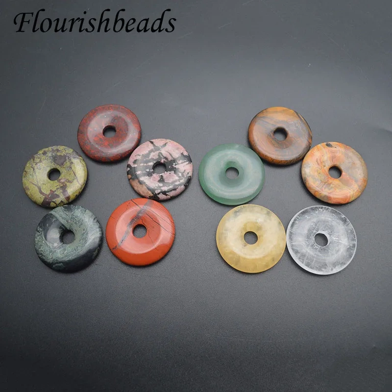 Big Size 40-50mm Natural Stone Round Crystal Agate Quartz Stone Exquisite Donut Pendant for Necklace  Jewelry Making