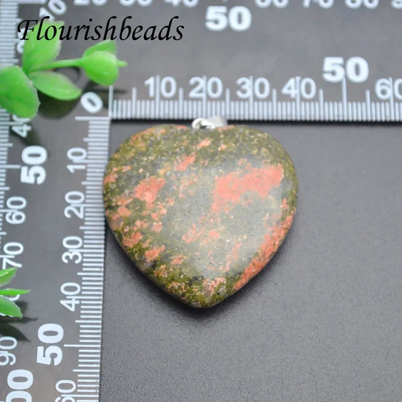 40x45mm Natural Stone Crystal Amethyst Green Aventurine Rose Quartz Tiger Eye Heart Shape Pendant DIY Necklace Accessories