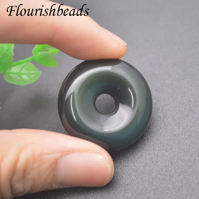 Natural Black Obsidian Gemstone Donut Shape Pendant for DIY Jewelry Making Necklace Classic Gift 5pcs/lot