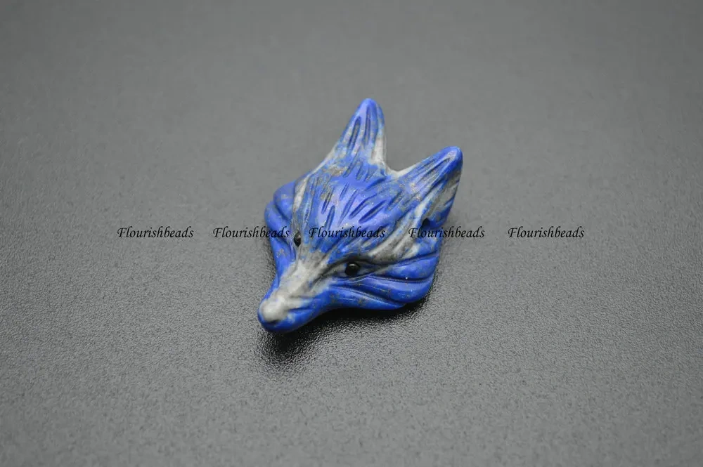 Cute Natural Lapis Lazuli Carving Stone Fox Love Pendant Necklace Making Supplies Gift