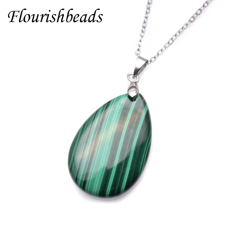 1pc Natural Malachite Stone Pendant Necklace 20x30mm Drop Shape Charms Crystal Ladies High Quality Necklaces Jewelry Gift