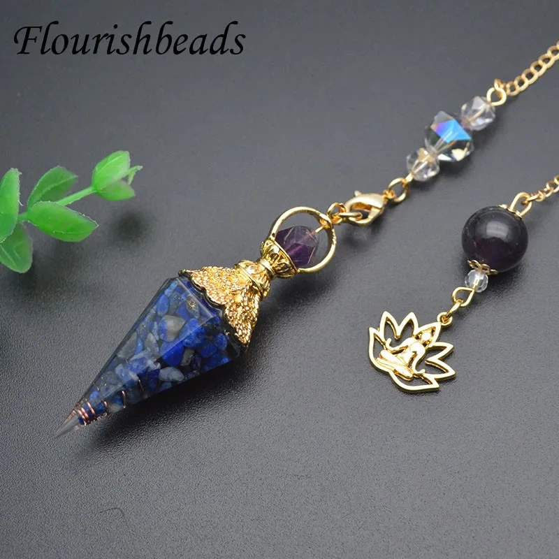 Quality Yoga Meditation Natural Stone Crystal Pendant Tourmaline  Amethysts Lapis Meditation Hexagonal Pendulum for Men Women