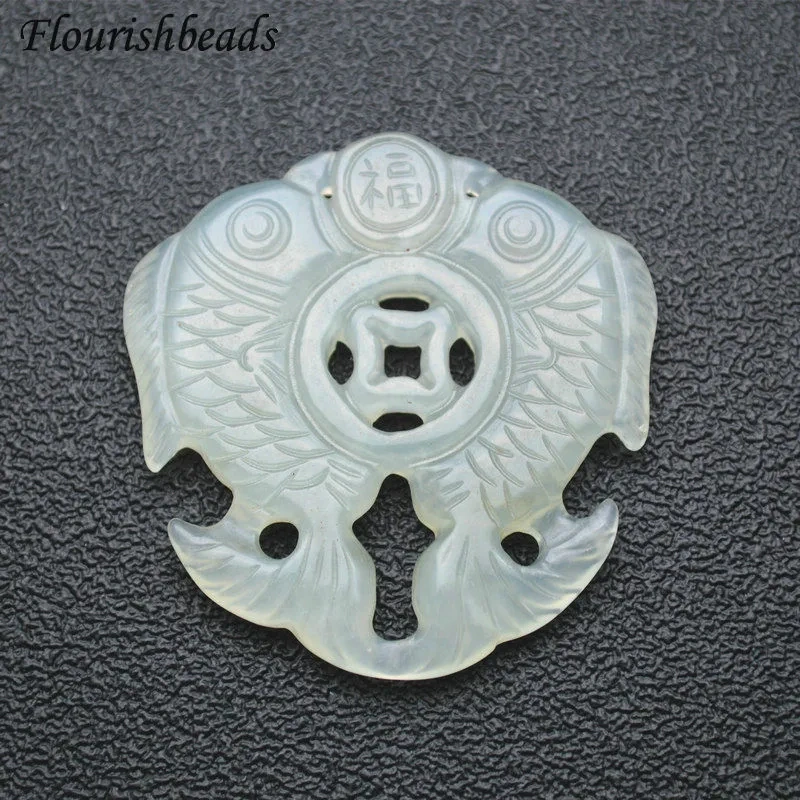 Various Shape Natural Antique Hsiuyen Jade Carved Antique Chinese Dragon Double Fish Chinese Knot  Lucky Wealth Pendant