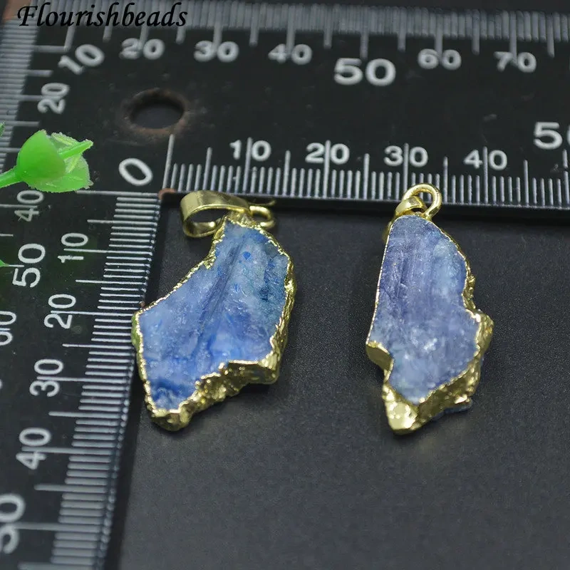 10pcs/lot Natural Kyanite Rough Stone Gold Plated Freedom Flat Pendant for Jewelry Making Necklace