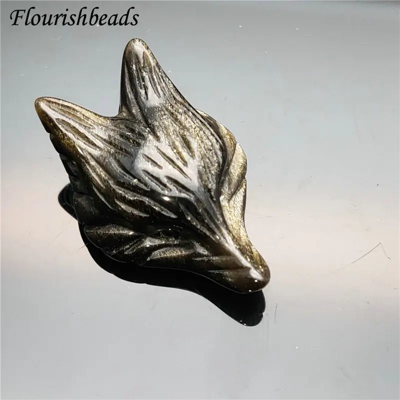 Natural Gold Obsidian Stone Carved Fox Pendant Fit Necklace Making Increase Luck with The Opposite Sex Jewelry