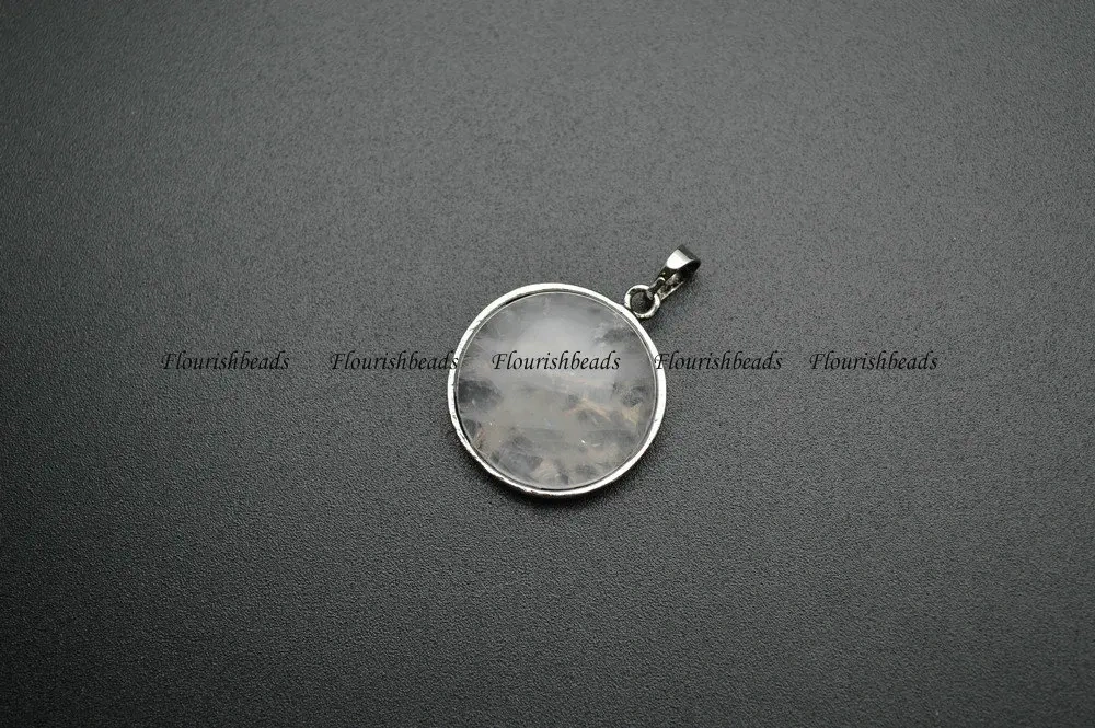 Natural Stone Round Cabochon Metal Life Tree Own Charm Pendant (Tiger eye / Lapis / Crystal / Rose Quartz / Green Aventurine)