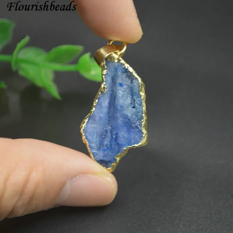 10pcs/lot Natural Kyanite Rough Stone Gold Plated Freedom Flat Pendant for Jewelry Making Necklace